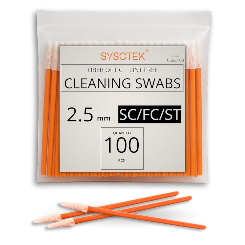Sysotek Fiber Optic Cleaning Swabs - 100 Pack - SC 2.5mm - for Cleaning Optical Components. Lint Free Anti-Static Swabs, Cleaning Stick for Ports and Adapters, SC Connector Cleaner Tool for Field Use - Image 1